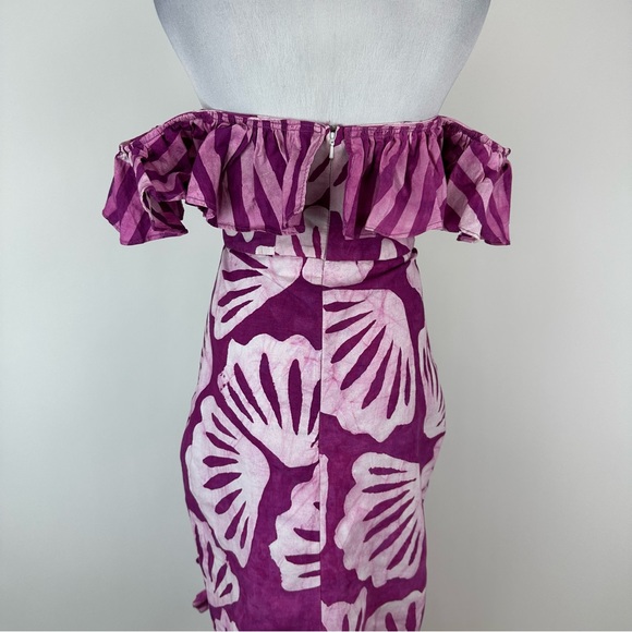 Anthropologie Sika Ruffle Off Shoulder Hawaiian Print Midi Dress Size 4 - Picture 8 of 11